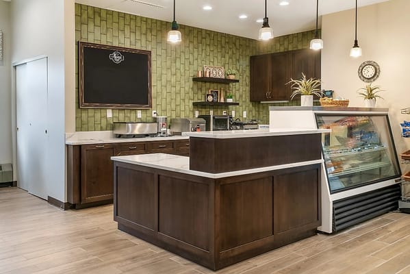Interior view of the dining area with kitchen features