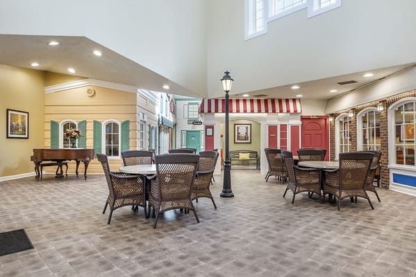 Interior view of a common area with seating