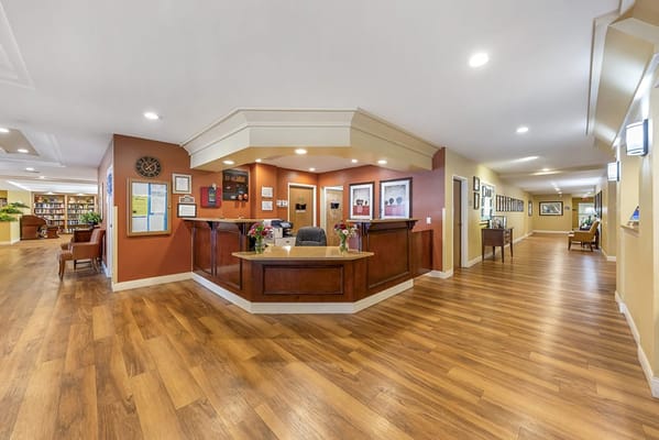 Interior view of the reception area with wooden floors