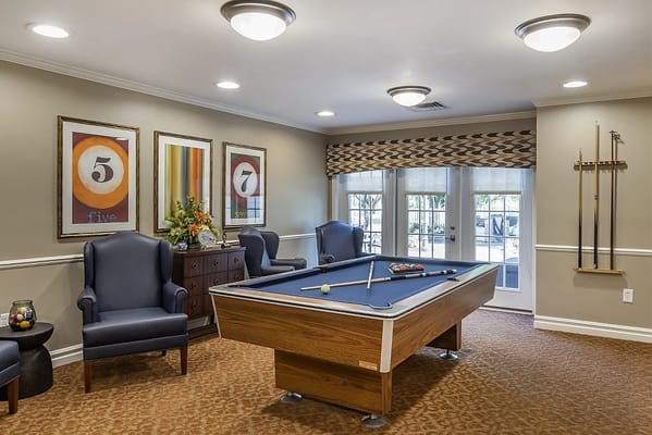 Interior game room with a pool table