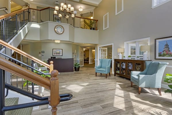 Welcoming lobby area with seating and decor