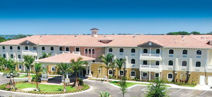 Exterior view of Chateau Madeleine's building and landscaping