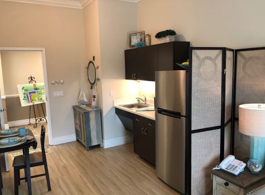 Interior view of a cozy resident suite