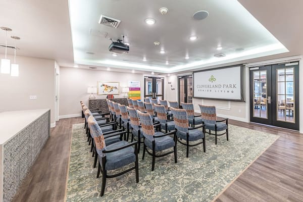 Interior view of a hall setup for events at Cloverland Park