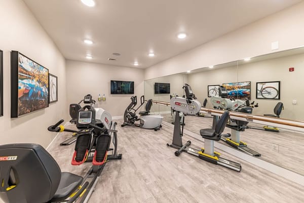Fitness equipment set up in an activity room
