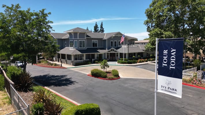 Exterior view of Ivy Park at Sacramento facility with gardens