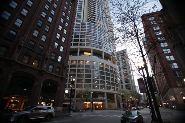 The Clare senior living facility viewed from the street in Chicago.