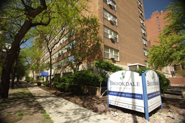 Exterior view of Brookdale Lake View with entrance sign
