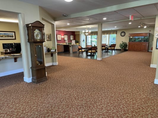 Interior view of a common area with seating