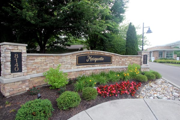 Signage welcoming residents to Marquette Senior Living