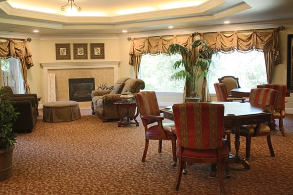 Bright common area with seating and decor