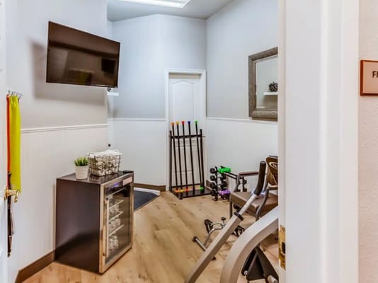 Interior fitness area with exercise equipment