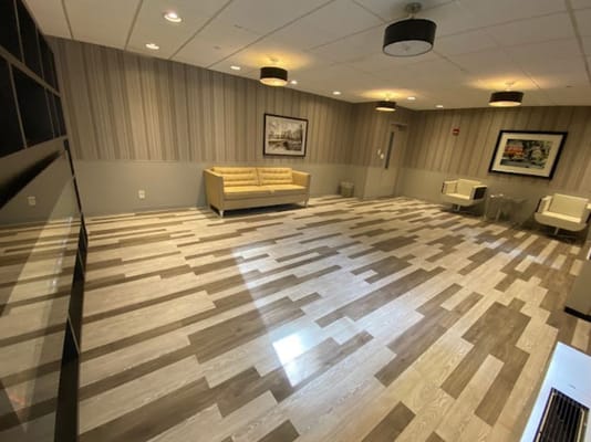 Bright interior common area with modern furnishings