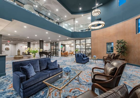 Bright and welcoming common area with seating