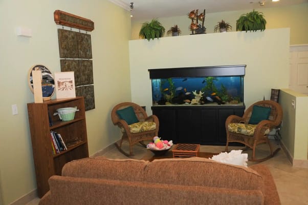 Interior common area with aquarium and seating