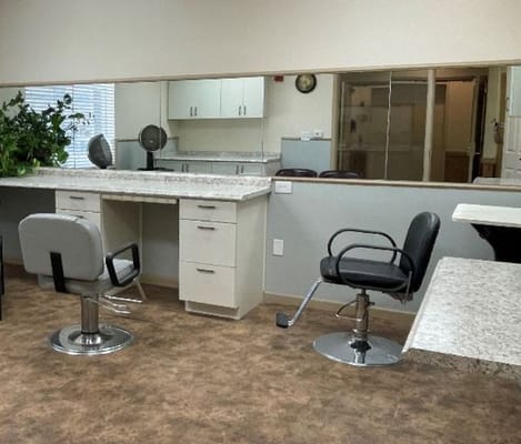 Well-equipped hair salon in assisted living facility