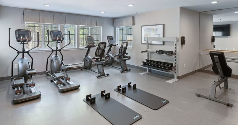 Well-equipped gym with exercise machines and weights