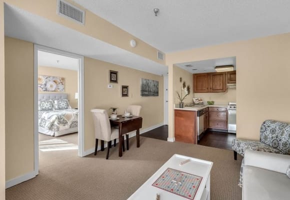 Cozy apartment interior with living and kitchen area