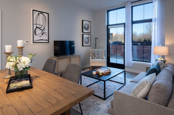 Modern living room in a senior living facility