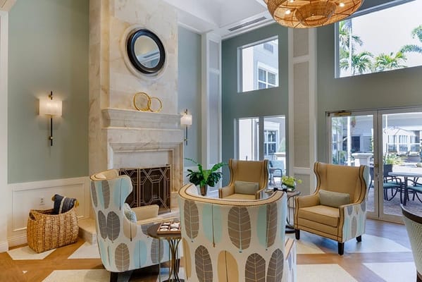 Bright and inviting common area with seating