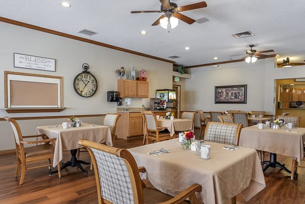 Dining area with tables set for meals