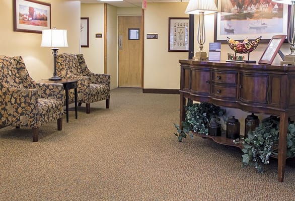 Interior view of a common area with seating and decor