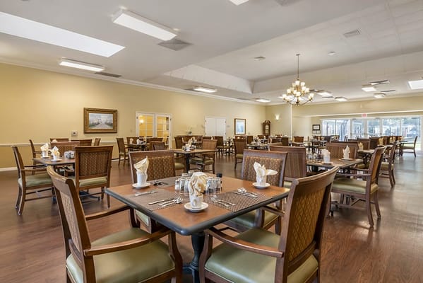 Dining area with neatly set tables