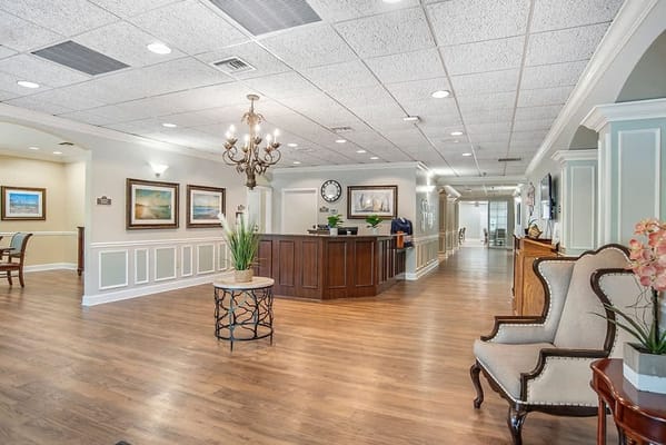Welcoming lobby area of an assisted living facility