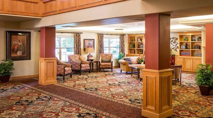 Bright and inviting common area with seating