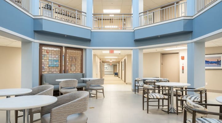 Bright and welcoming common area with seating