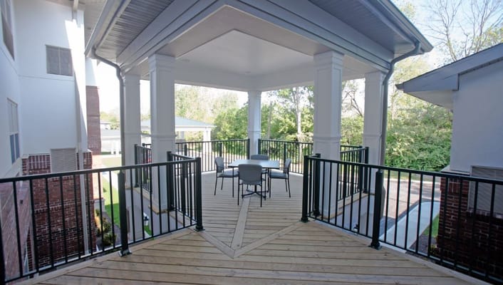 Outdoor seating area with a wooden deck