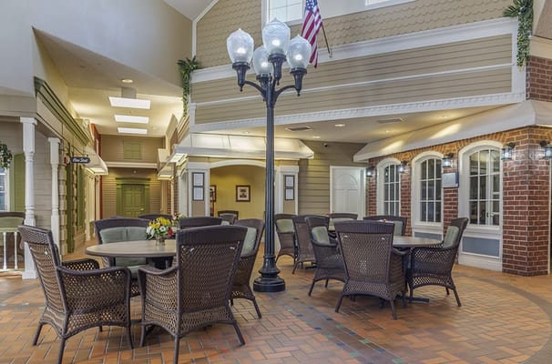 Interior view of a common area with seating