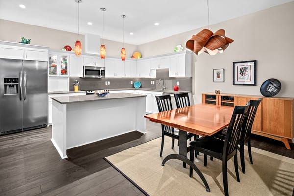 Modern kitchen and dining area in a senior living facility