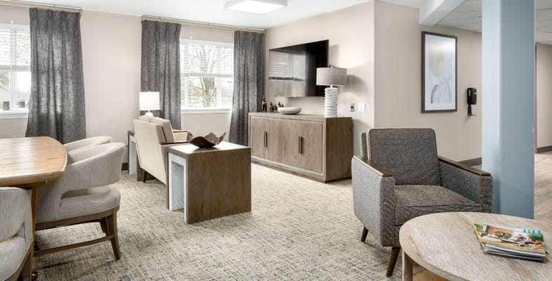 Bright common area with seating and decor