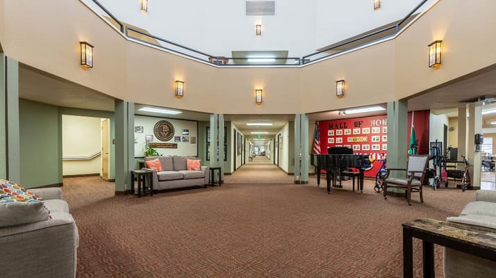 Interior view of a common area with seating