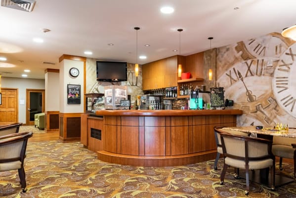 Interior view of a dining area with bar