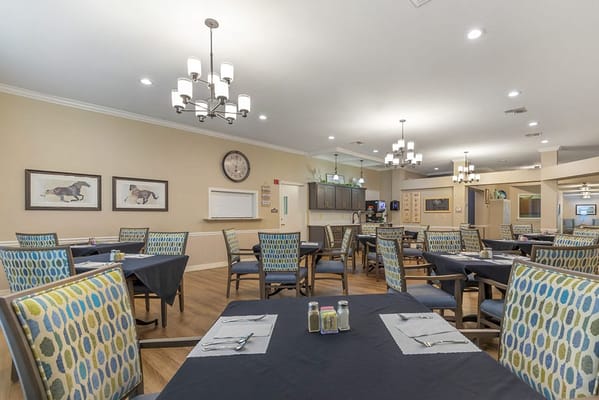 Dining area with tables and decorative chairs