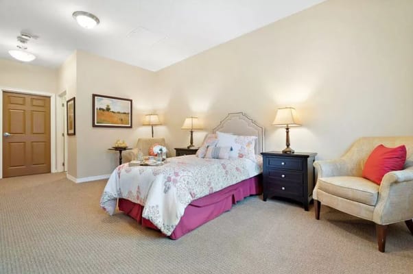 Cozy private bedroom in a senior living facility