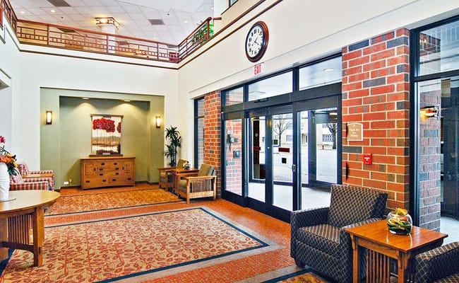 Interior view of a lobby area in a senior living facility