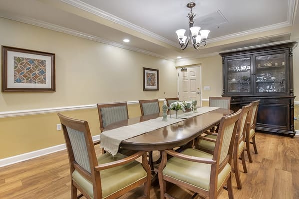 A well-appointed dining room with a long table