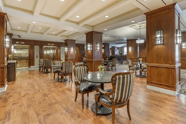 Interior common area with seating and wood accents
