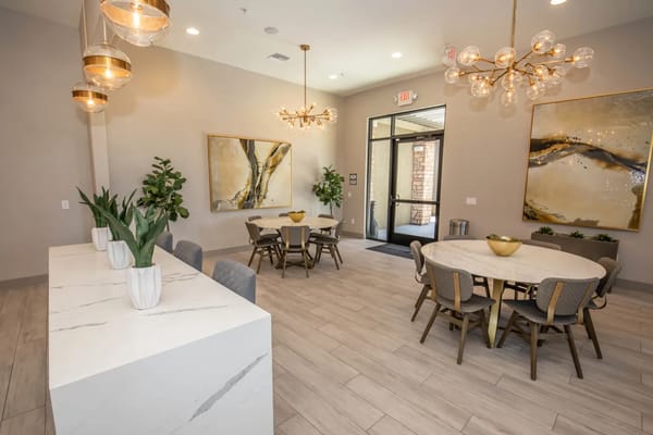 Modern interior common area with seating and decor