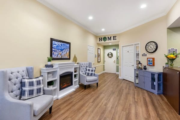 Bright interior common area with comfortable seating