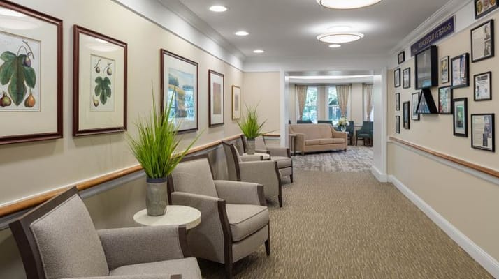Bright interior hallway with comfortable seating