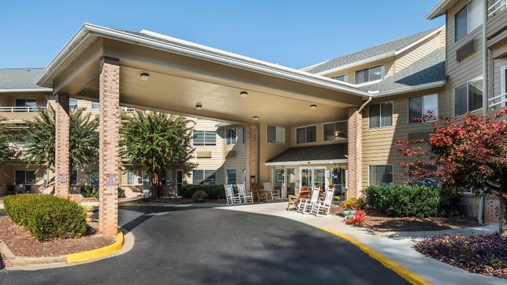 Entrance to Haywood Estates with outdoor seating area