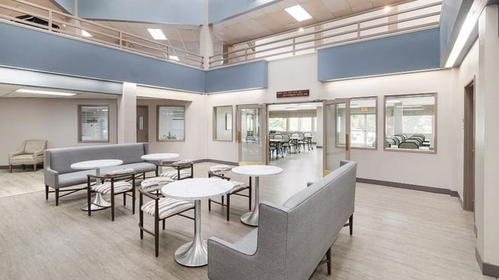 Common area with seating in a bright interior