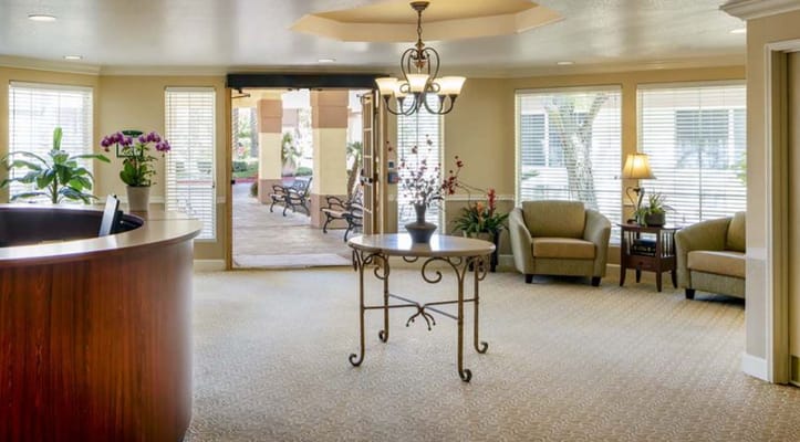 Bright and inviting lobby area with seating