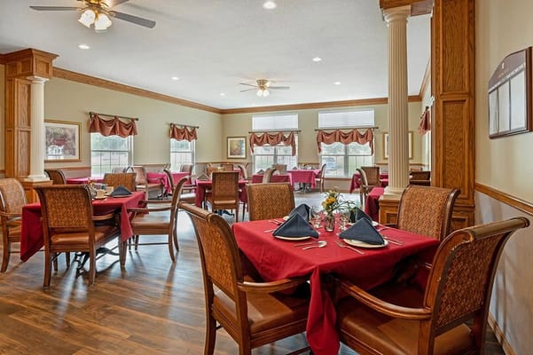 Dining area with tables set for a meal