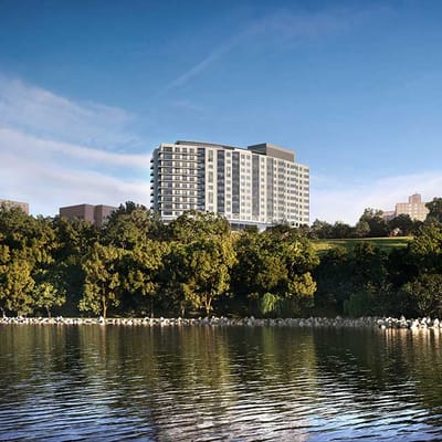 Exterior view of River's Edge facility by the river