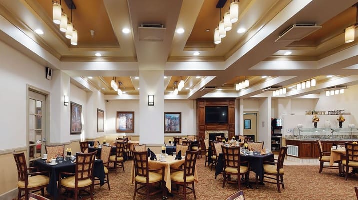 Interior dining area with tables and decor